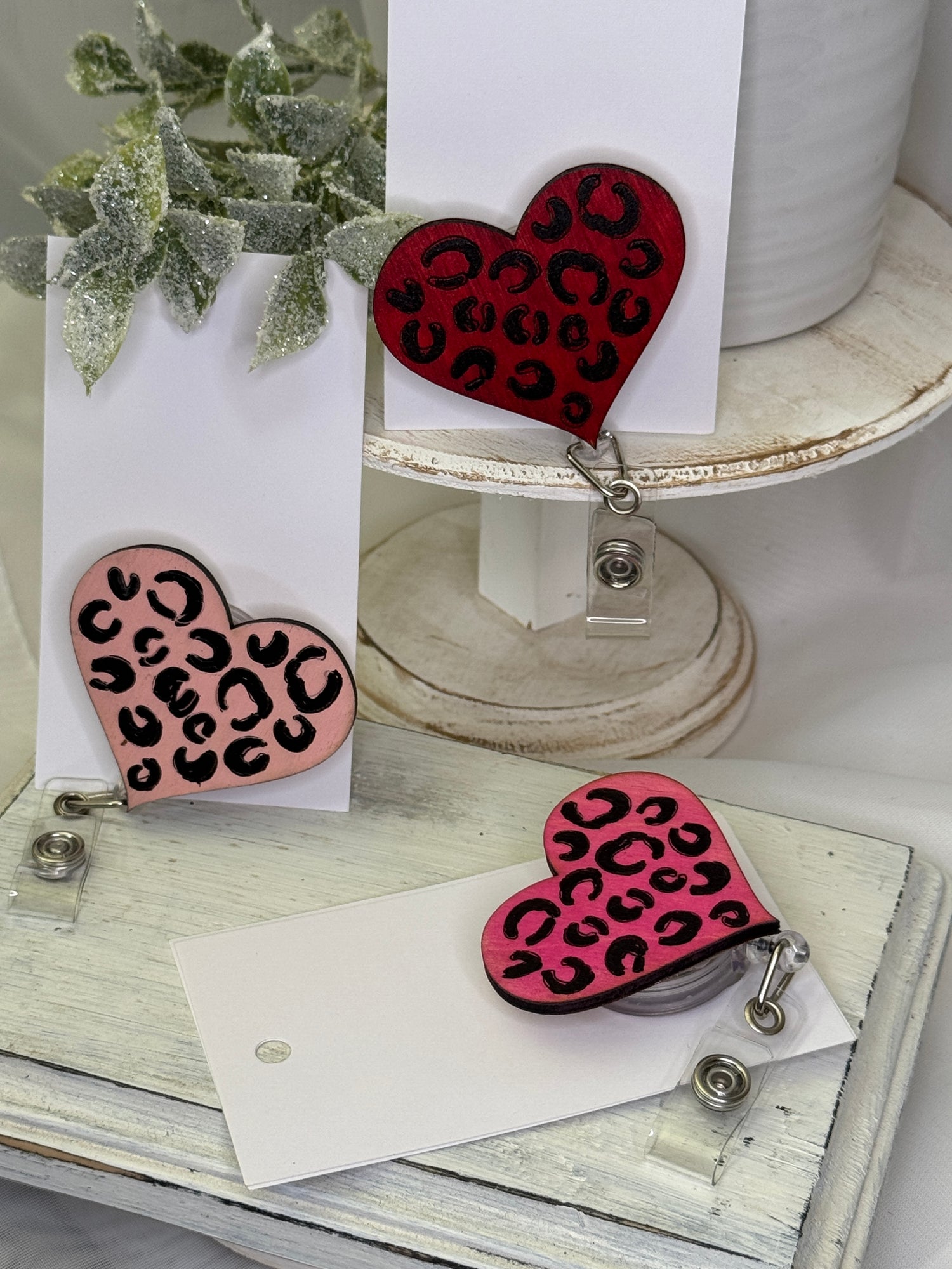 Leopard Heart Retractable Badge Holder