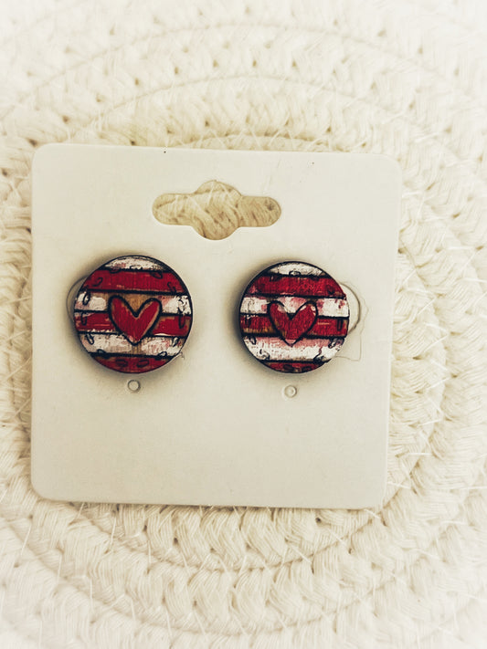 Rustic Red & White Stud Earrings