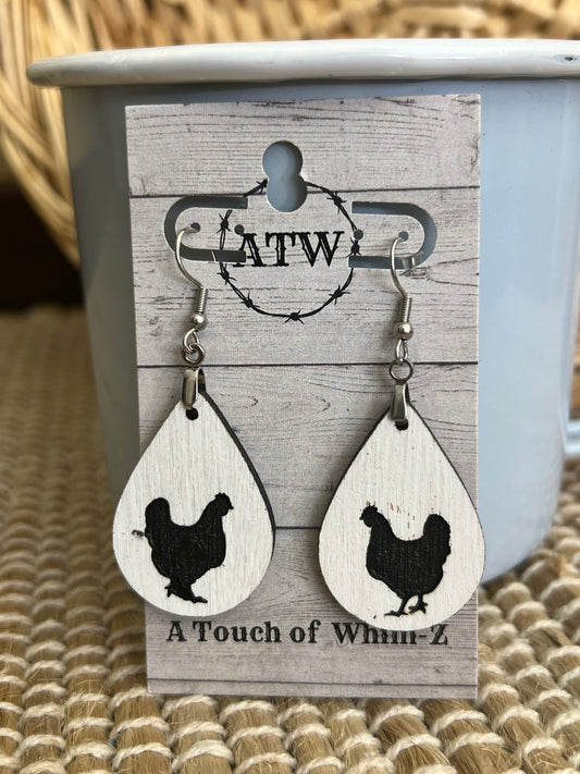 Black and White Chicken Earrings