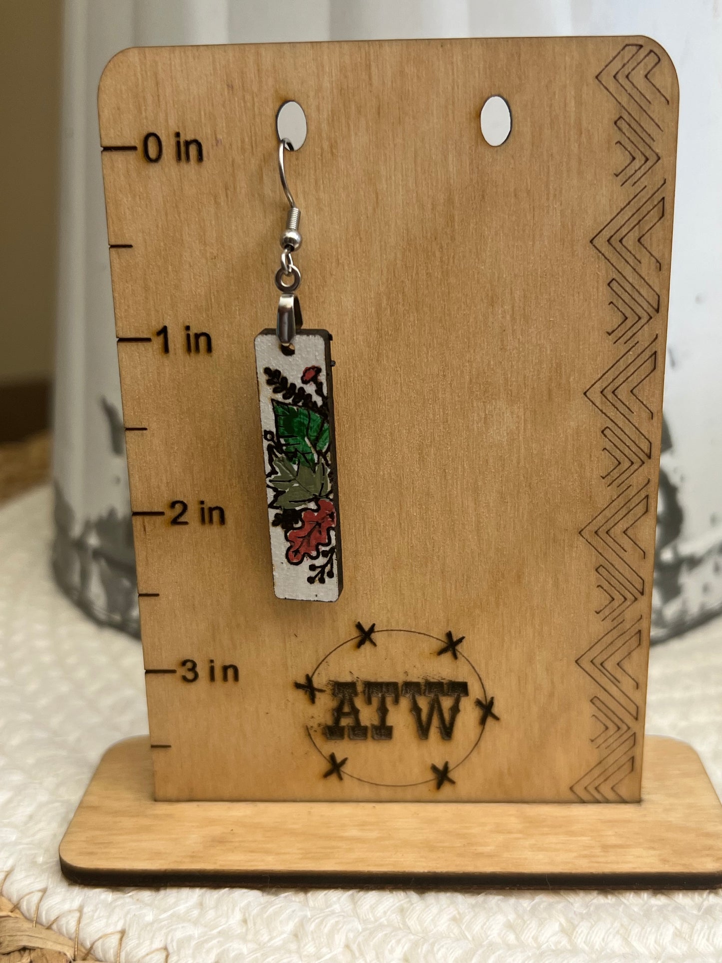 Hand painted Wood Rectangle Dangle Earrings for Fall