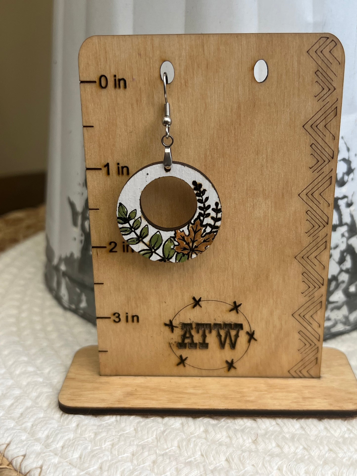 Round Cut-out Wood Hand Painted Dangle Earrings for Fall