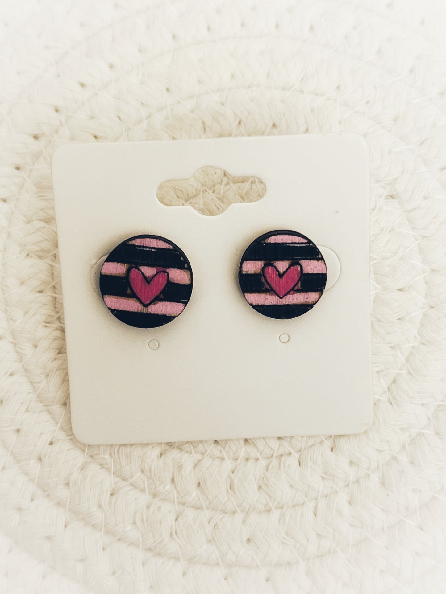 Black and Pink Stripped Stud Earrings