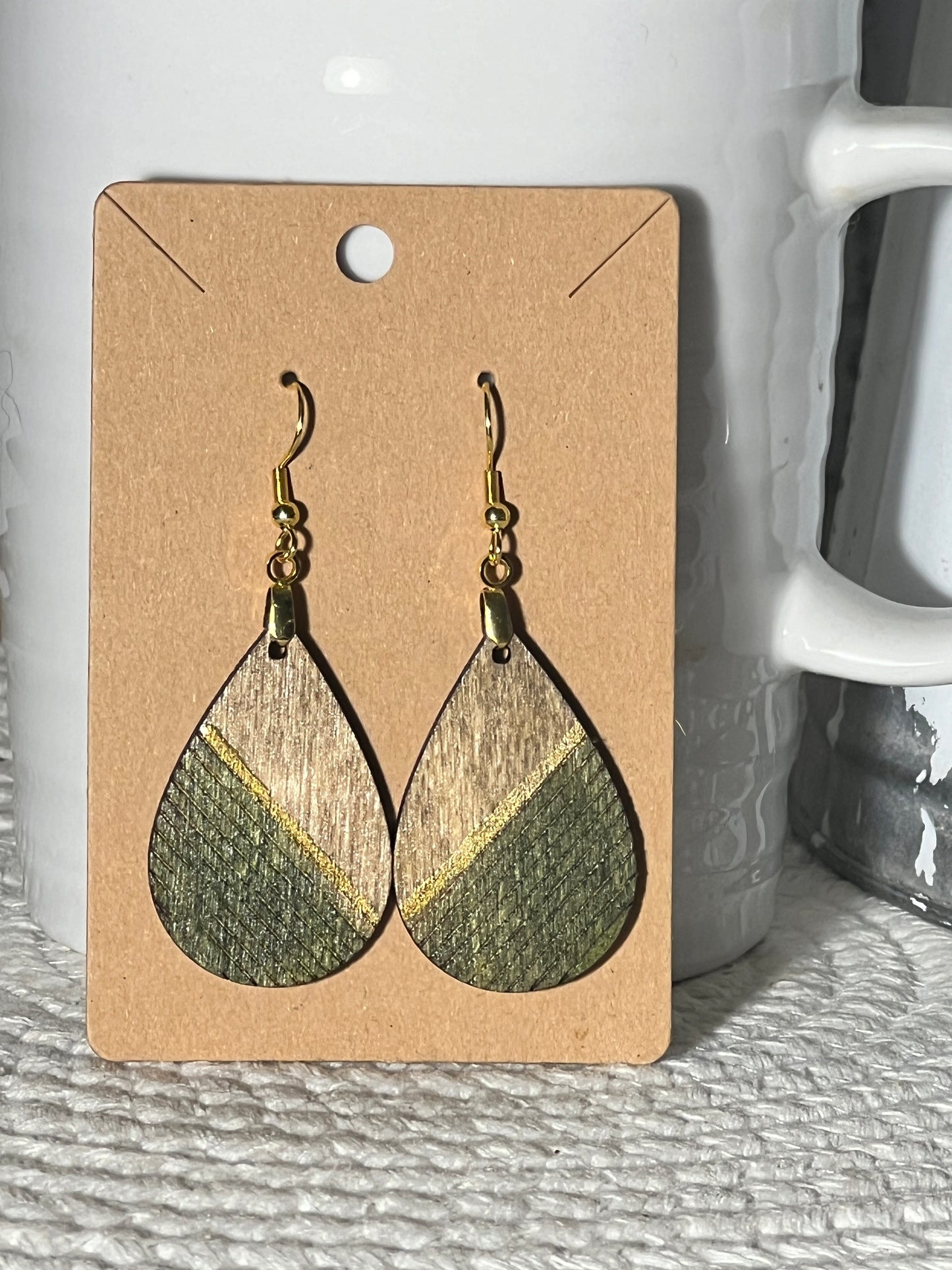 Teardrop stained and inked Geometric Design Dangle Earrings