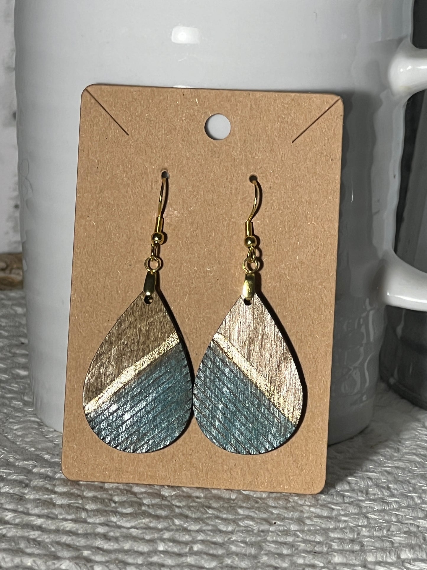 Teardrop stained and inked Geometric Design Dangle Earrings