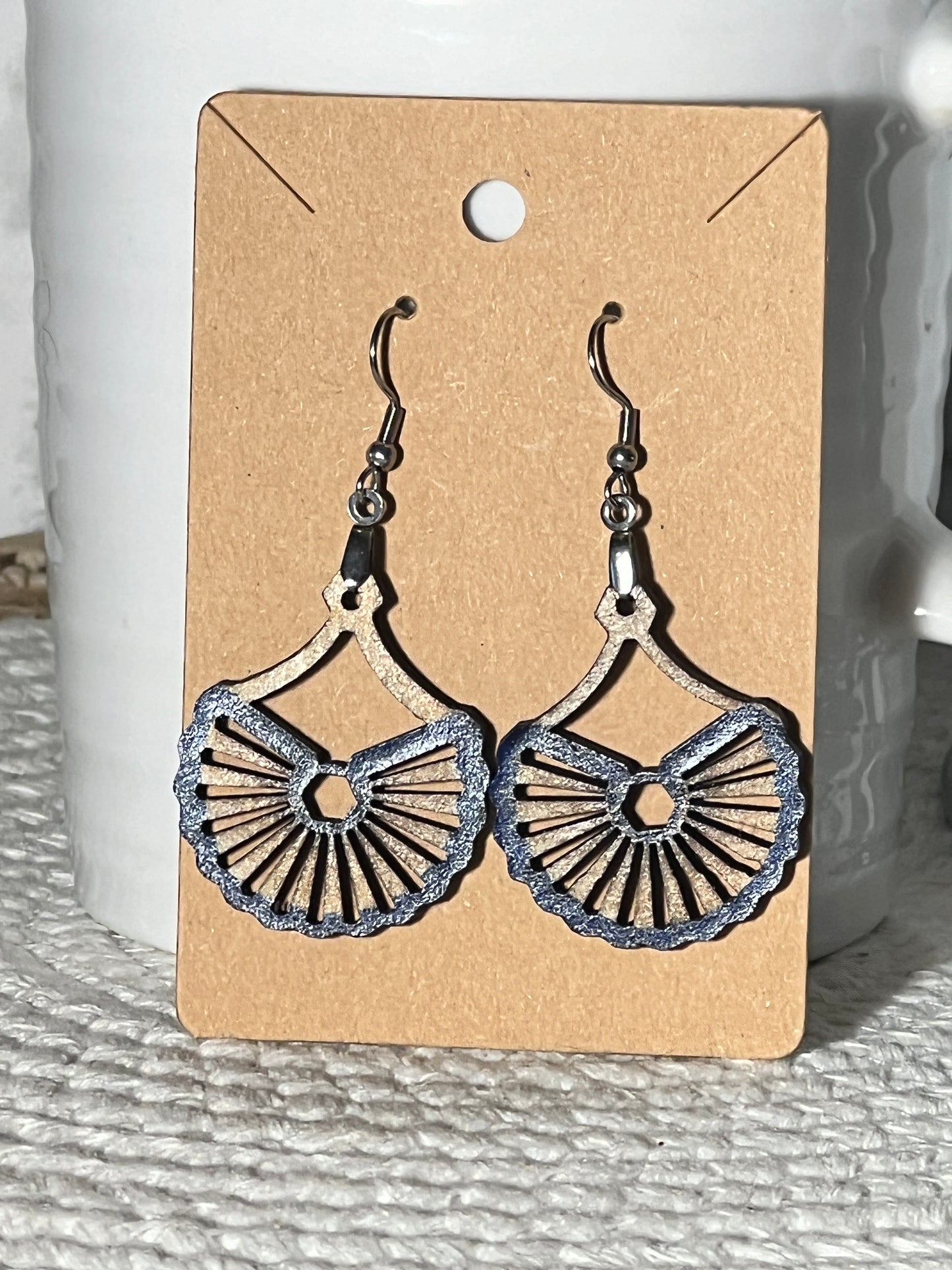 Stained and Hand-painted Open Slotted half Wagon Wheel Dangle Earring