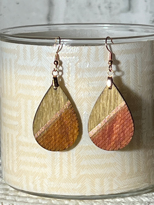 Teardrop stained and inked Geometric Design Dangle Earrings