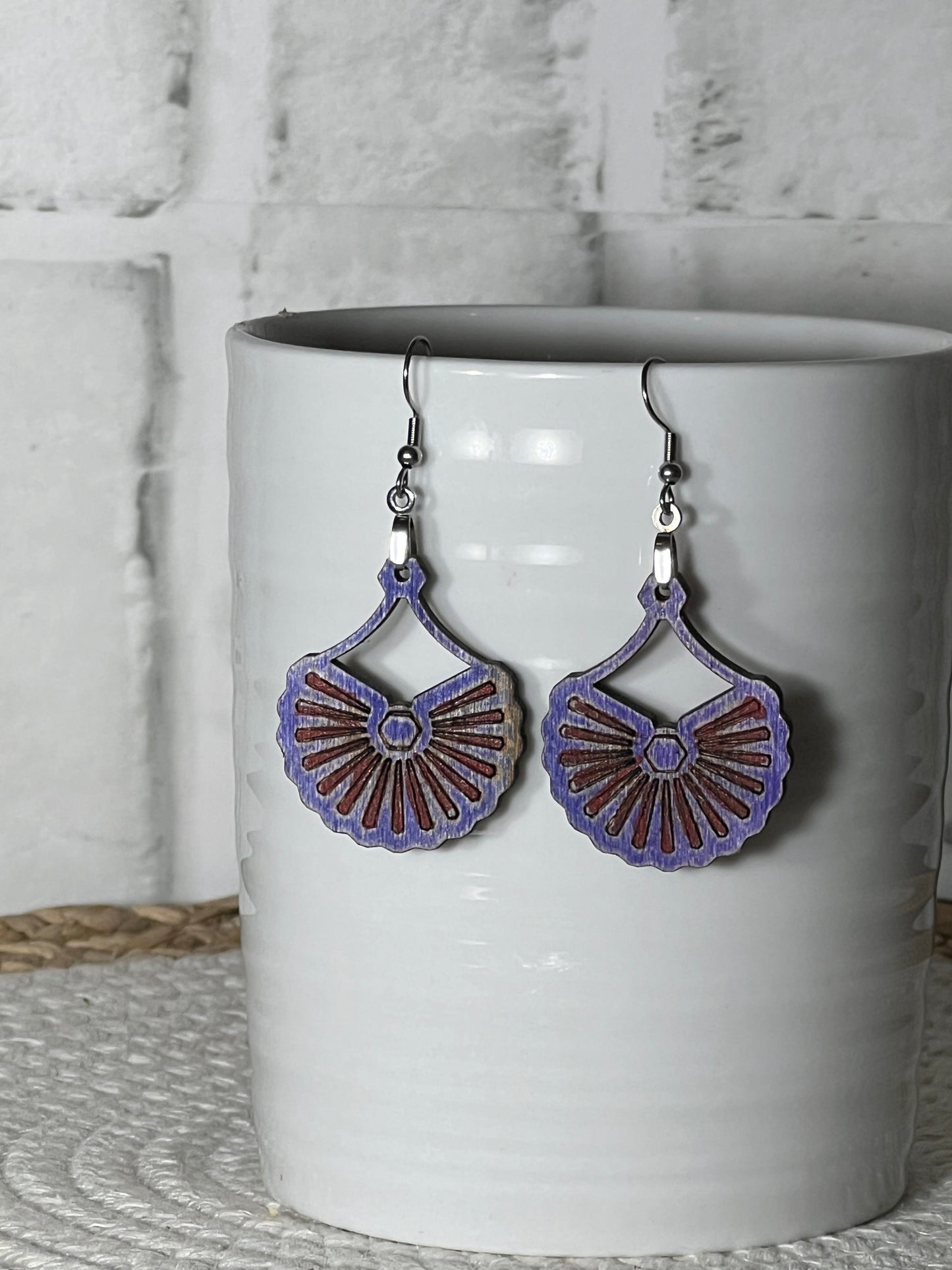 Stained and Hand-painted Half Wagon Wheel Dangle Earring