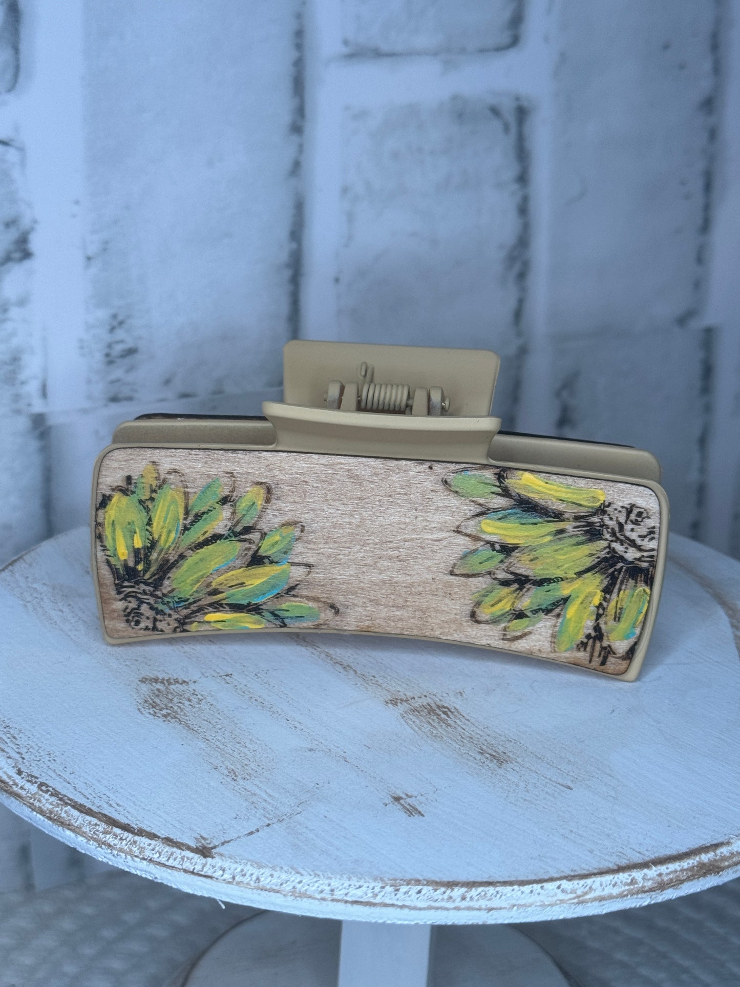 One of a Kind Hand-painted Sunflower Wood Cover Hair Clip