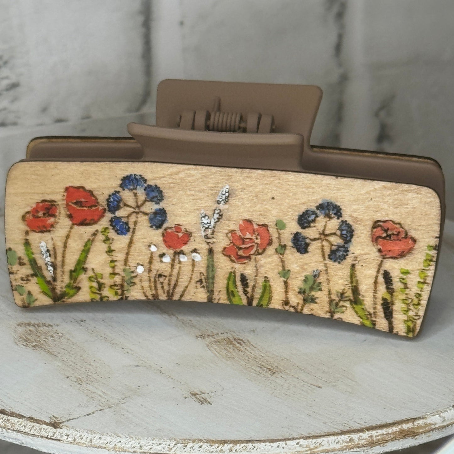 One of a Kind Wood Cover Wildflower Hair Clip