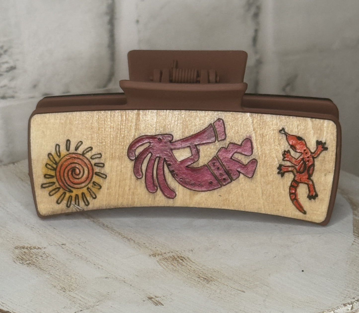 Kokopelli Dancer Wood Cover Hair Claw