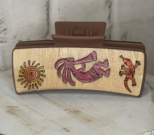 Kokopelli Dancer Wood Cover Hair Claw