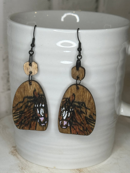 2 pc Wild Mane Horse Dangle Earrings