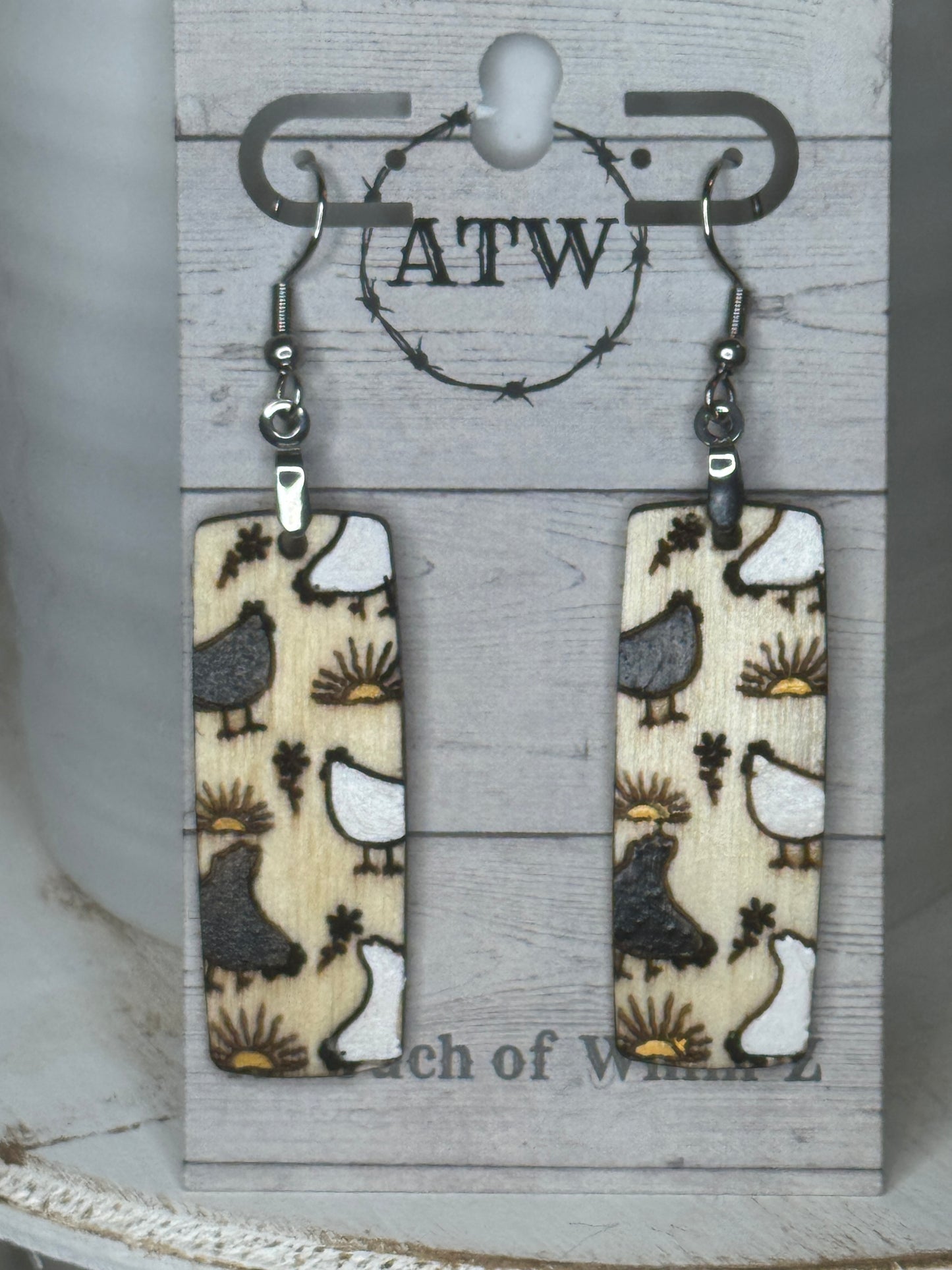 Chickens and Sunrise Bar Dangle Earrings