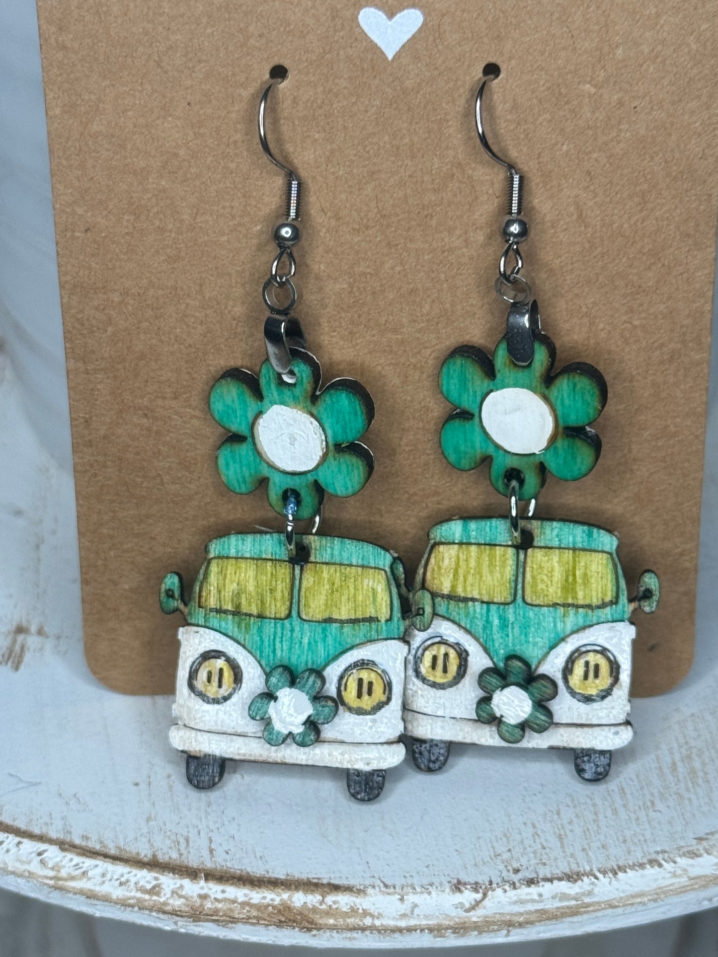 Retro Flower Power Van Dangle Earrings