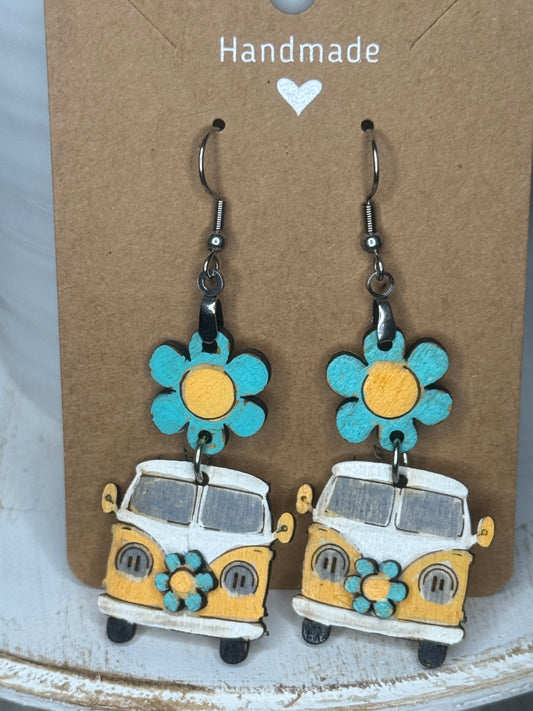 Retro Flower Power Van Dangle Earrings