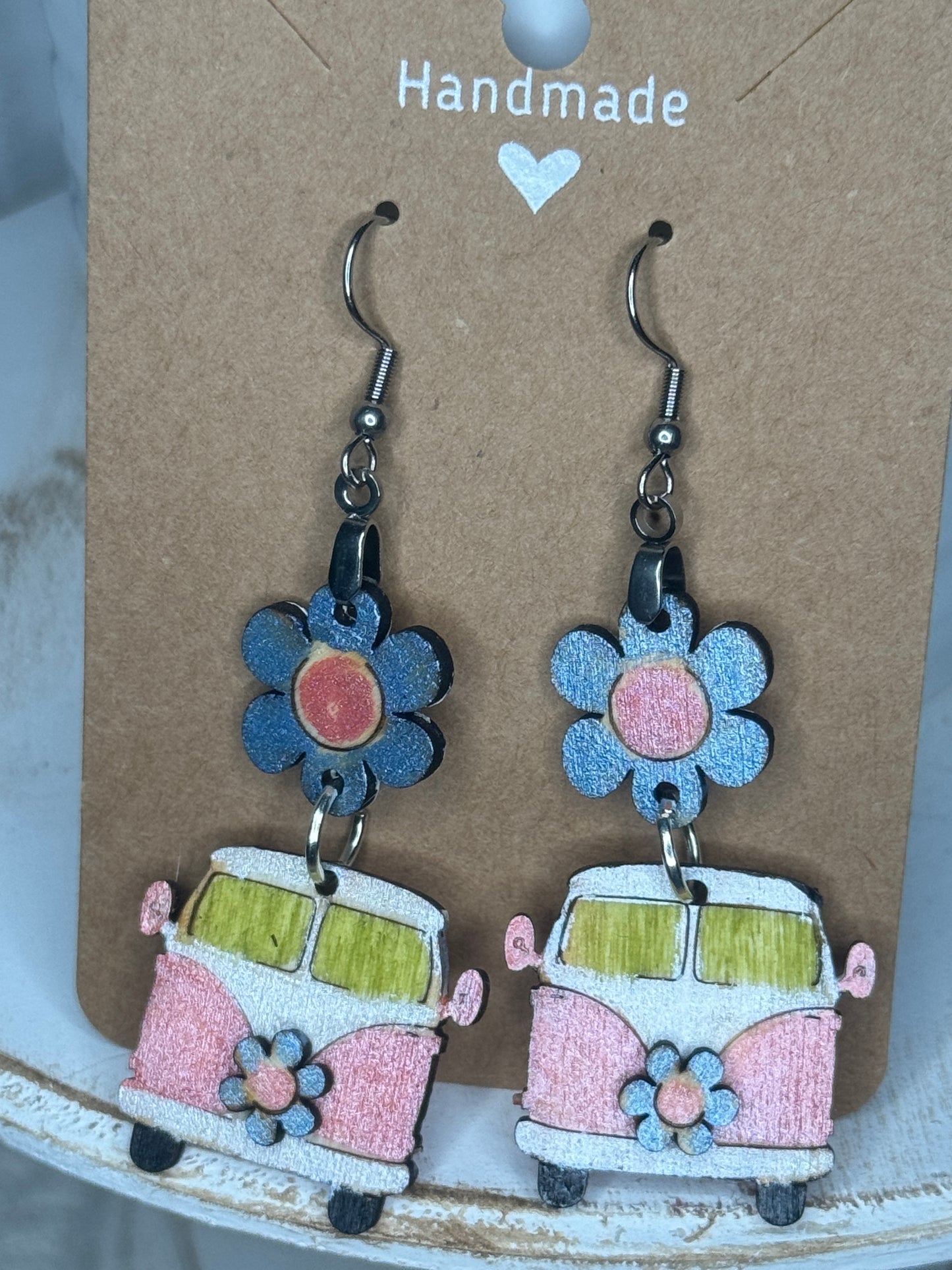 Retro Flower Power Van Dangle Earrings