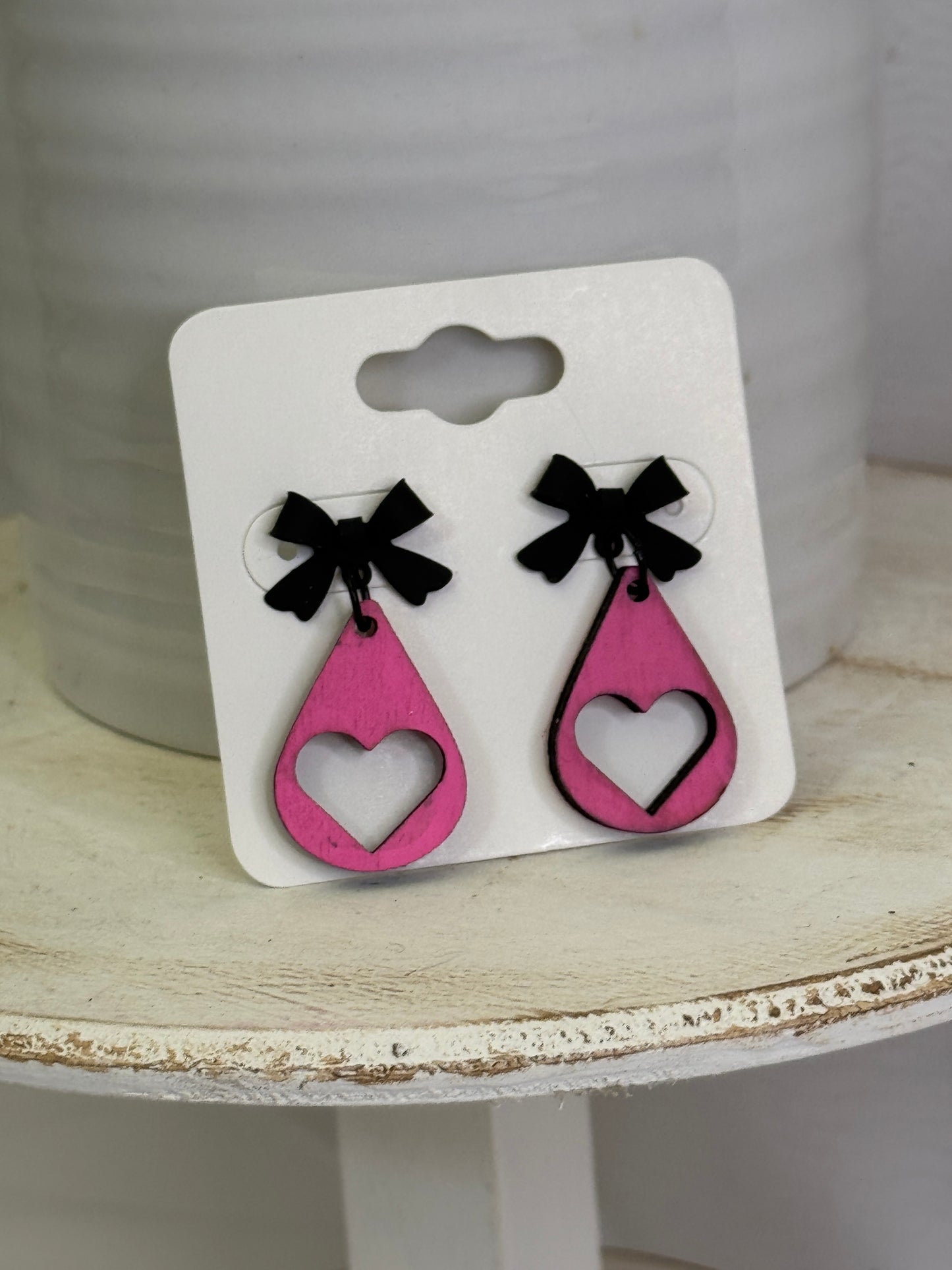 Black Tie Open Heart Valentine Earrings