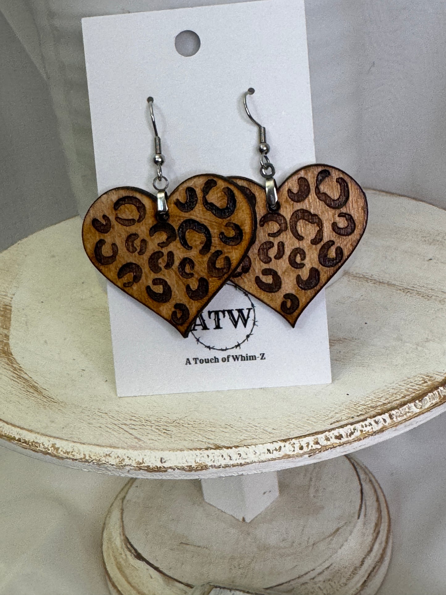 Leopard Print Heart Shaped Dangle Earrings