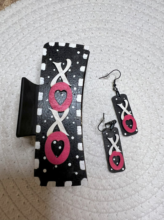 Valentine XO Hair Clip with Matching Earrings