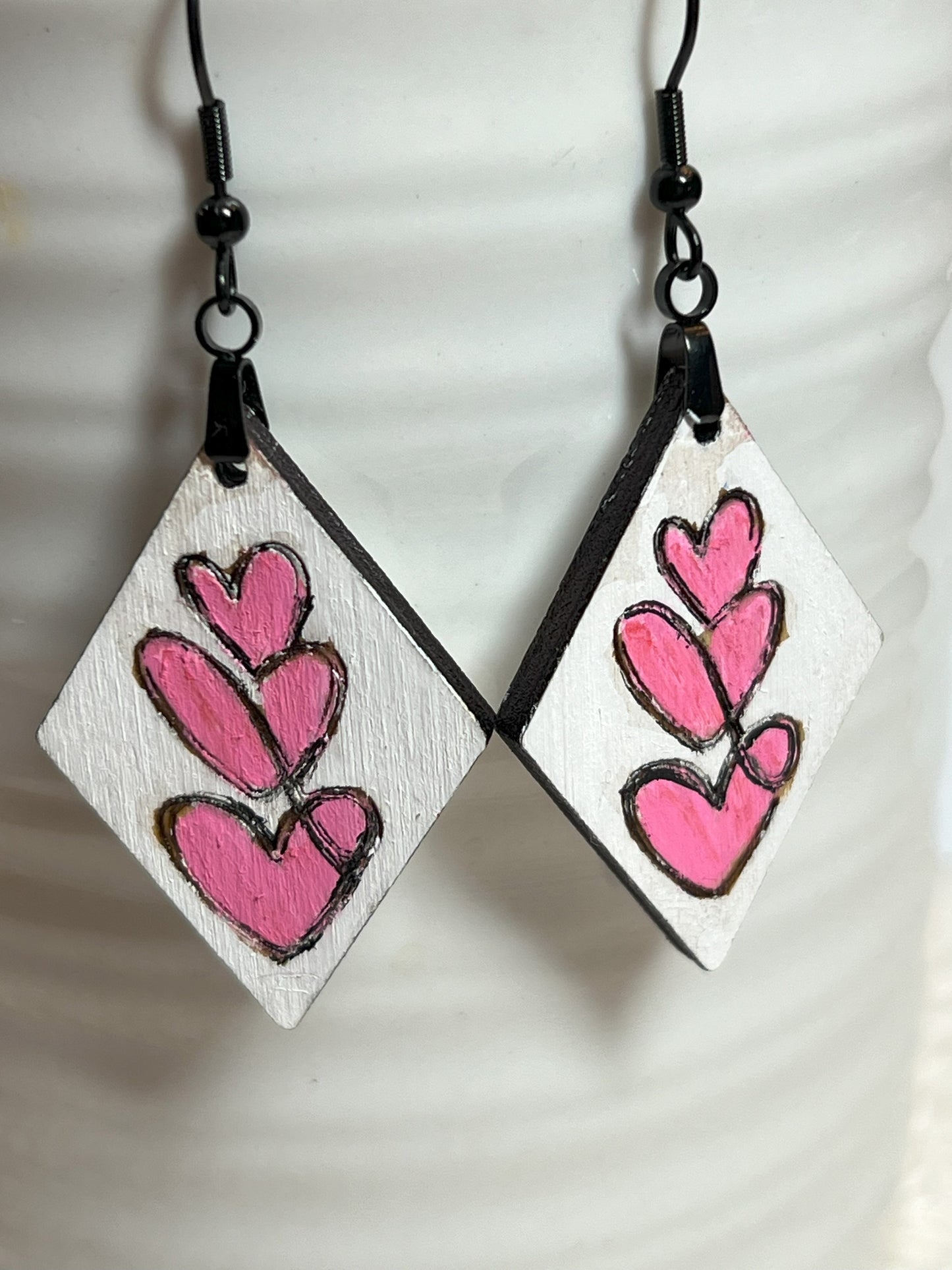 Hot Pink Hearts on a Diamond Shaped Dangle