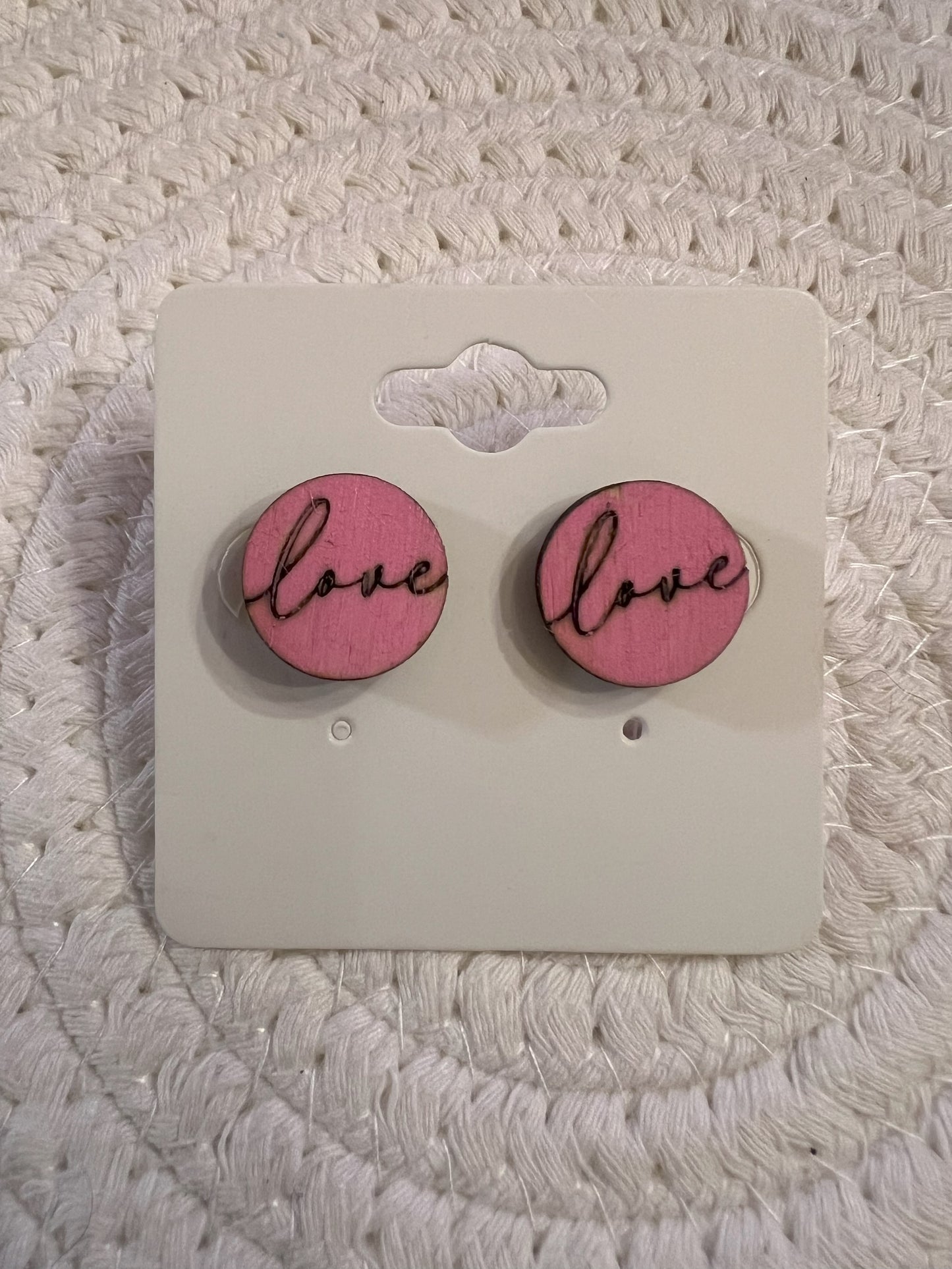 Pink Love Button Studs