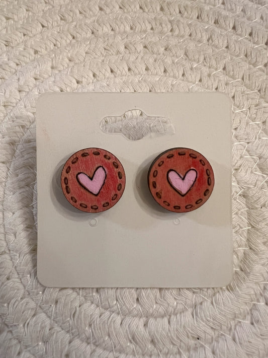 Red and Pink Stitched Button Studs